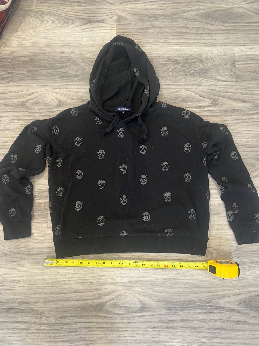 Ocean Drive Black Hoodie with Gray Skull Print